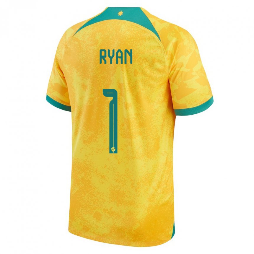 Criança Camisola Australiana Mathew Ryan #1 Dourado Principal 22-24 Camisa Brasil