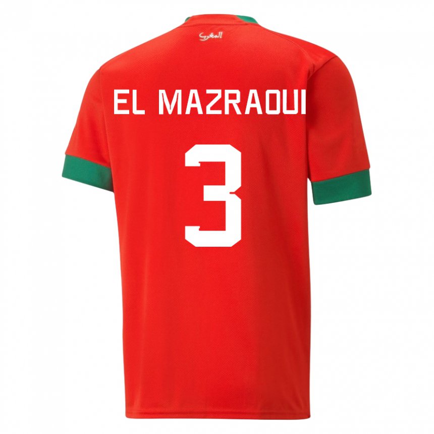 Criança Camisola Marroquina Noussair El Mazraoui #3 Vermelho Principal 22-24 Camisa Brasil