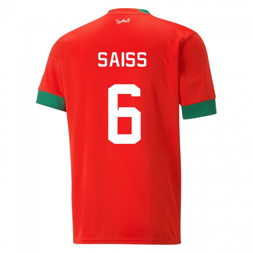 Criança Camisola Marroquina Romain Saiss #6 Vermelho Principal 22-24 Camisa Brasil