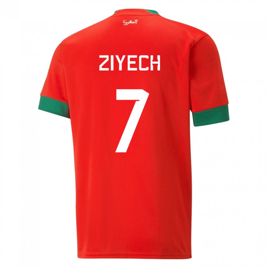 Criança Camisola Marroquina Hakim Ziyech #7 Vermelho Principal 22-24 Camisa Brasil