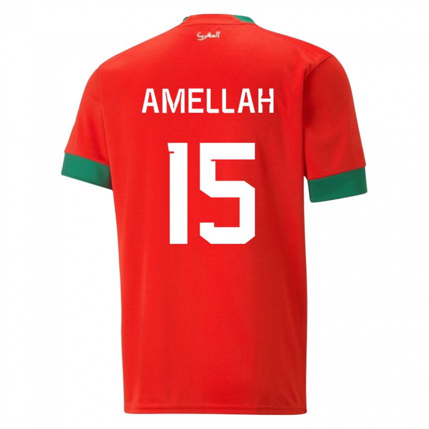 Criança Camisola Marroquina Selim Amellah #15 Vermelho Principal 22-24 Camisa Brasil