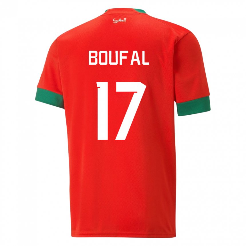 Criança Camisola Marroquina Sofiane Boufal #17 Vermelho Principal 22-24 Camisa Brasil