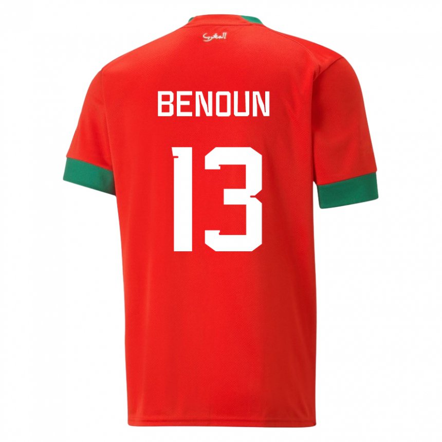 Criança Camisola Marroquina Badr Benoun #13 Vermelho Principal 22-24 Camisa Brasil