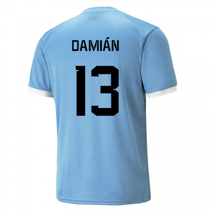 Criança Camisola Uruguaia Damian Suarez #13 Azul Principal 22-24 Camisa Brasil