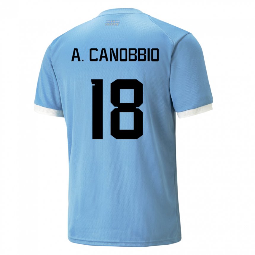 Criança Camisola Uruguaia Agustin Canobbio #18 Azul Principal 22-24 Camisa Brasil