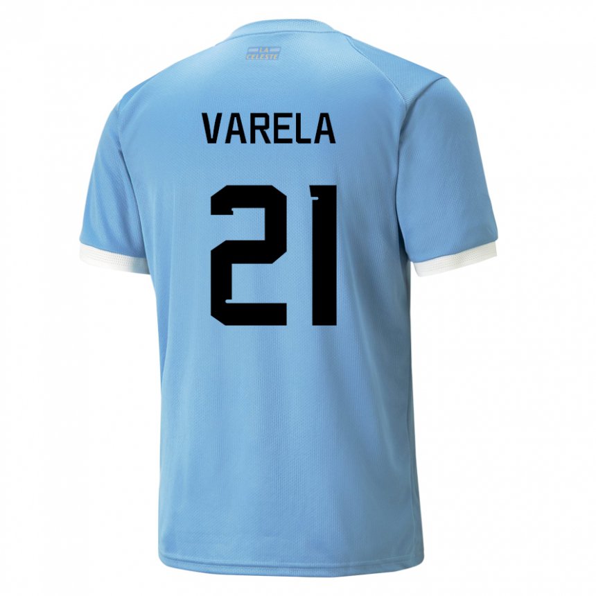 Criança Camisola Uruguaia Gullermo Varela #21 Azul Principal 22-24 Camisa Brasil