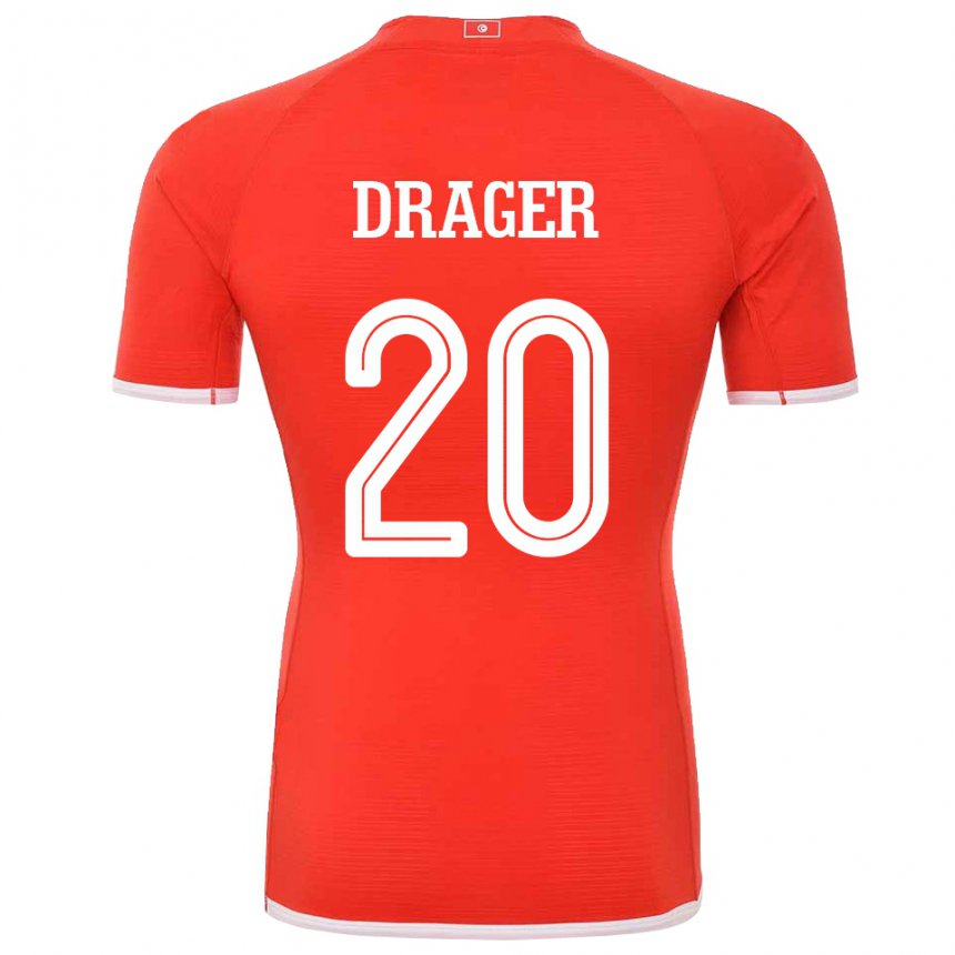 Criança Camisola Tunisiana Mohamed Drager #20 Vermelho Principal 22-24 Camisa Brasil