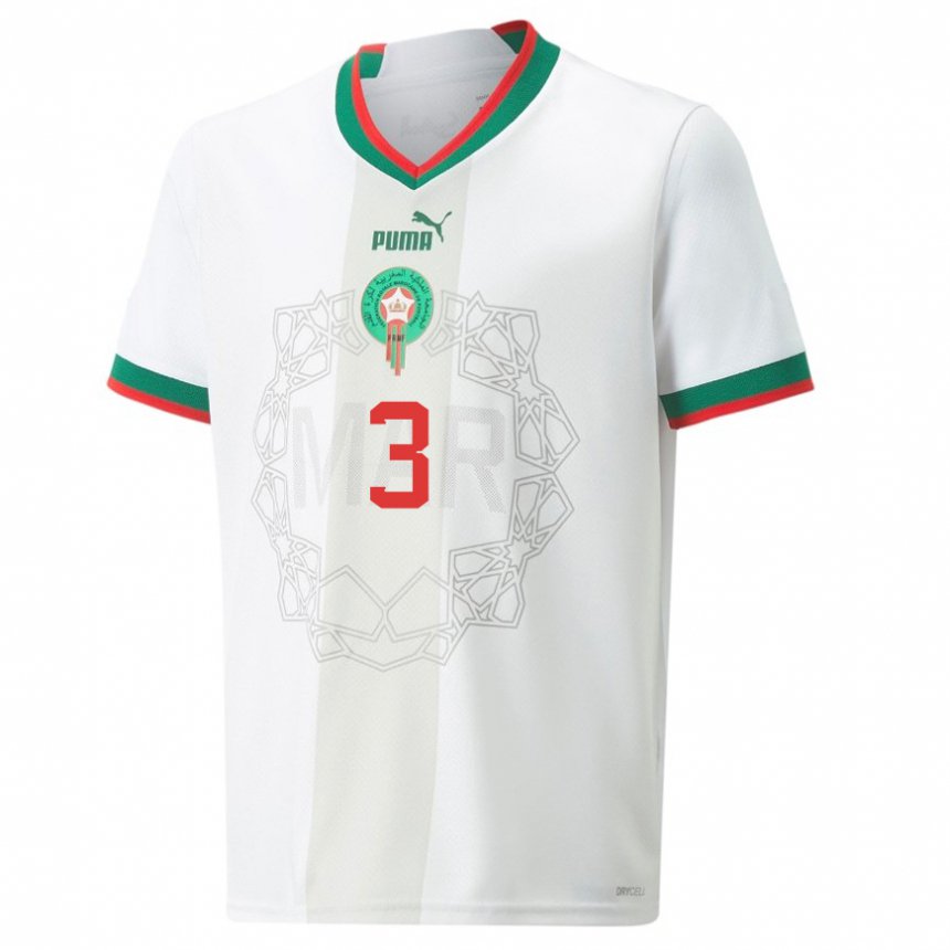 Criança Camisola Marroquina Noussair El Mazraoui #3 Branco Alternativa 22-24 Camisa Brasil