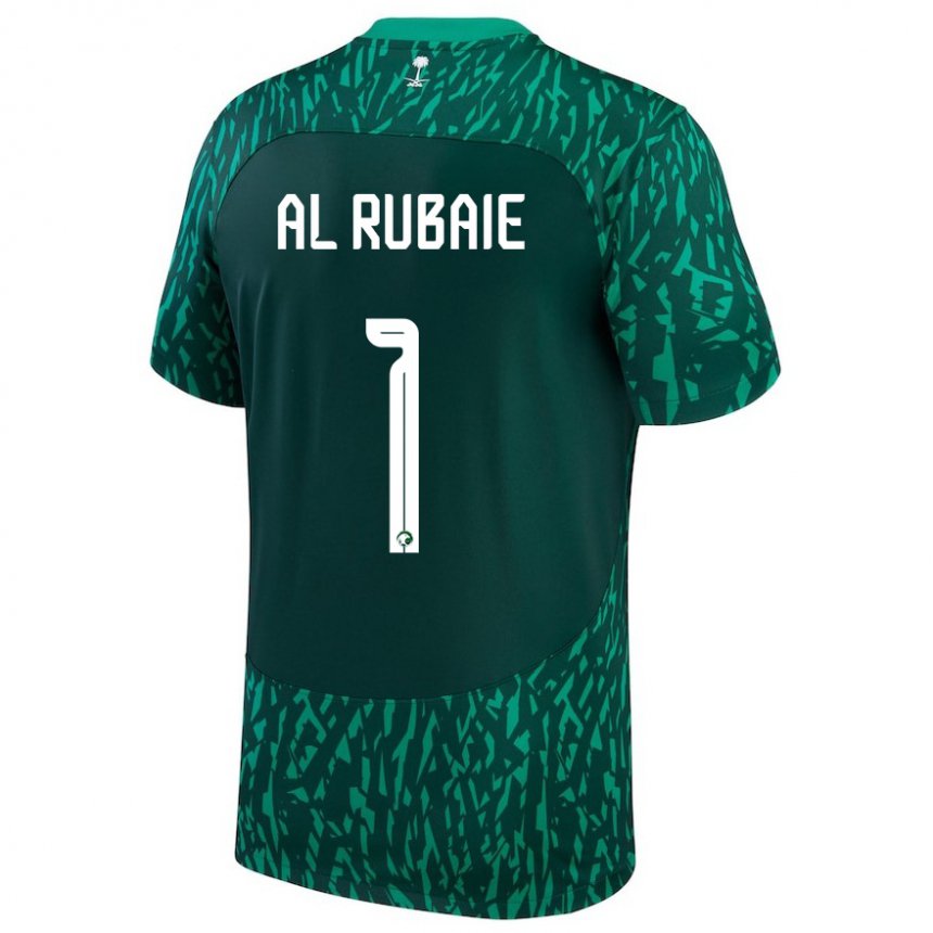 Criança Camisola Saudita Mohammed Al Rubaie #1 Verde Escuro Alternativa 22-24 Camisa Brasil