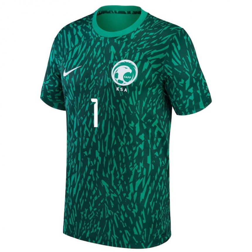 Criança Camisola Saudita Mohammed Al Rubaie #1 Verde Escuro Alternativa 22-24 Camisa Brasil