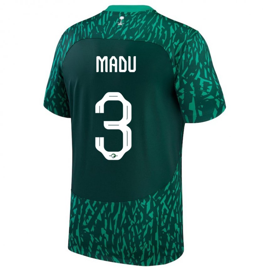 Criança Camisola Saudita Abdullah Madu #3 Verde Escuro Alternativa 22-24 Camisa Brasil