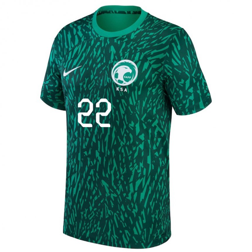 Criança Camisola Saudita Fawaz Al Qarni #22 Verde Escuro Alternativa 22-24 Camisa Brasil