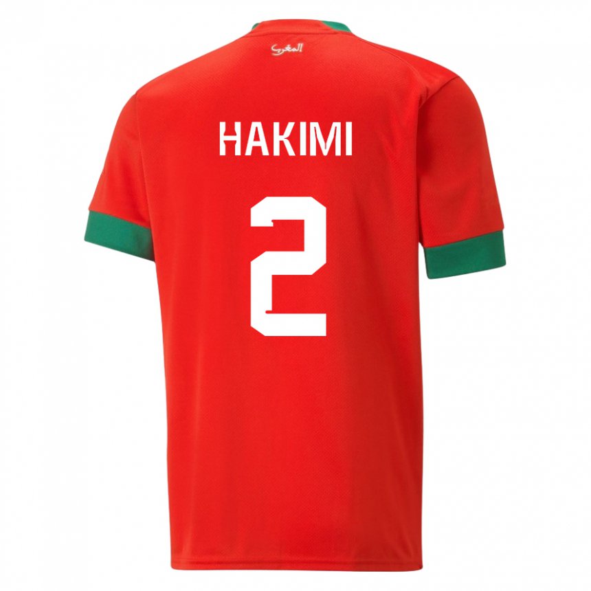 Homem Camisola Marroquina Achraf Hakimi #2 Vermelho Principal 22-24 Camisa Brasil