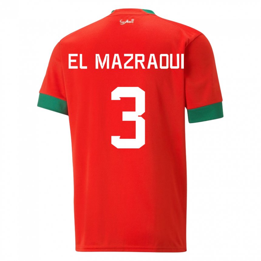 Homem Camisola Marroquina Noussair El Mazraoui #3 Vermelho Principal 22-24 Camisa Brasil