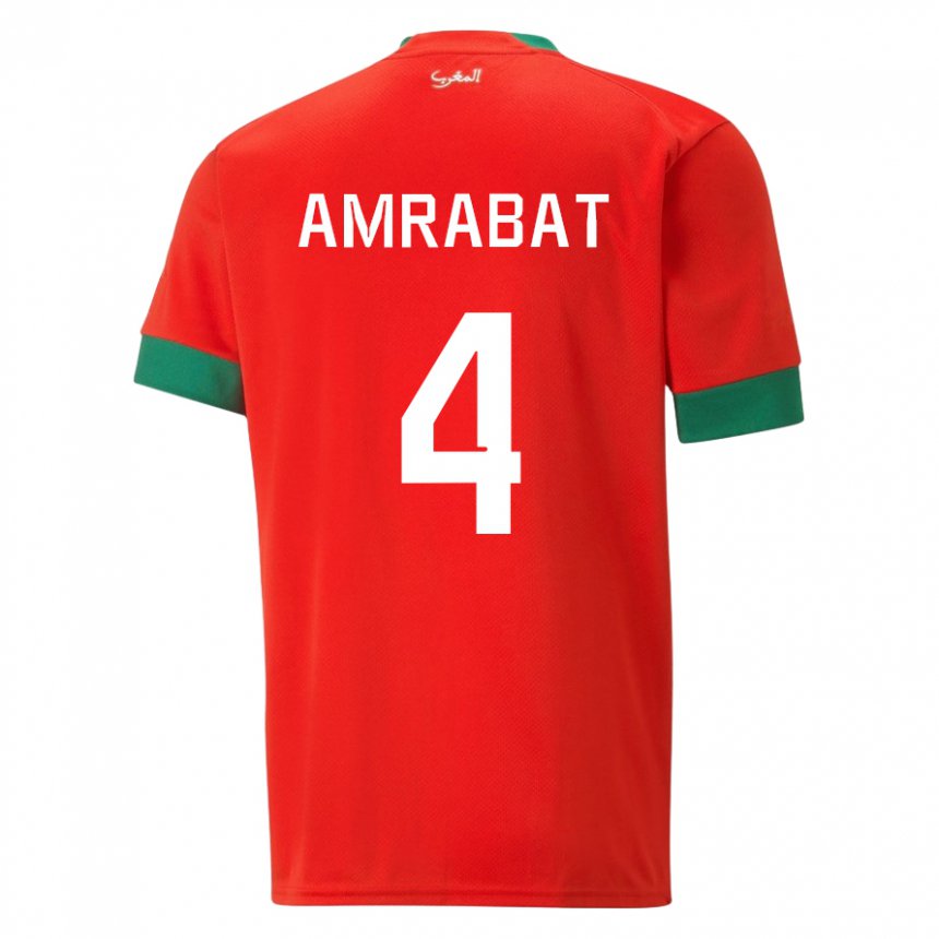 Homem Camisola Marroquina Soufiane Amrabat #4 Vermelho Principal 22-24 Camisa Brasil