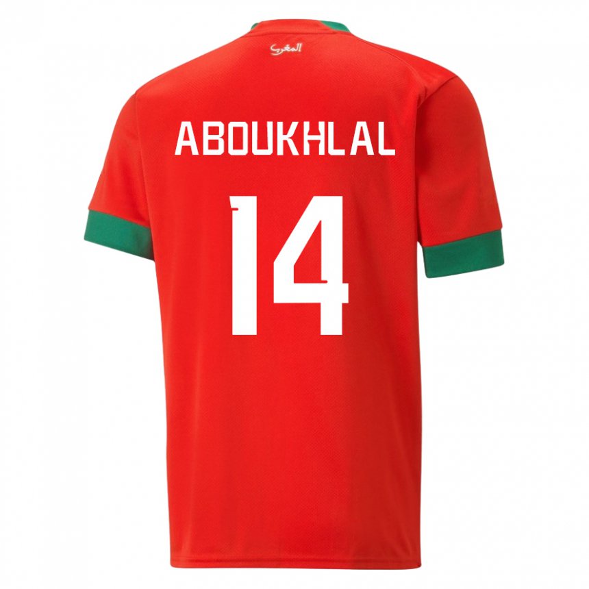 Homem Camisola Marroquina Zakaria Aboukhlal #14 Vermelho Principal 22-24 Camisa Brasil