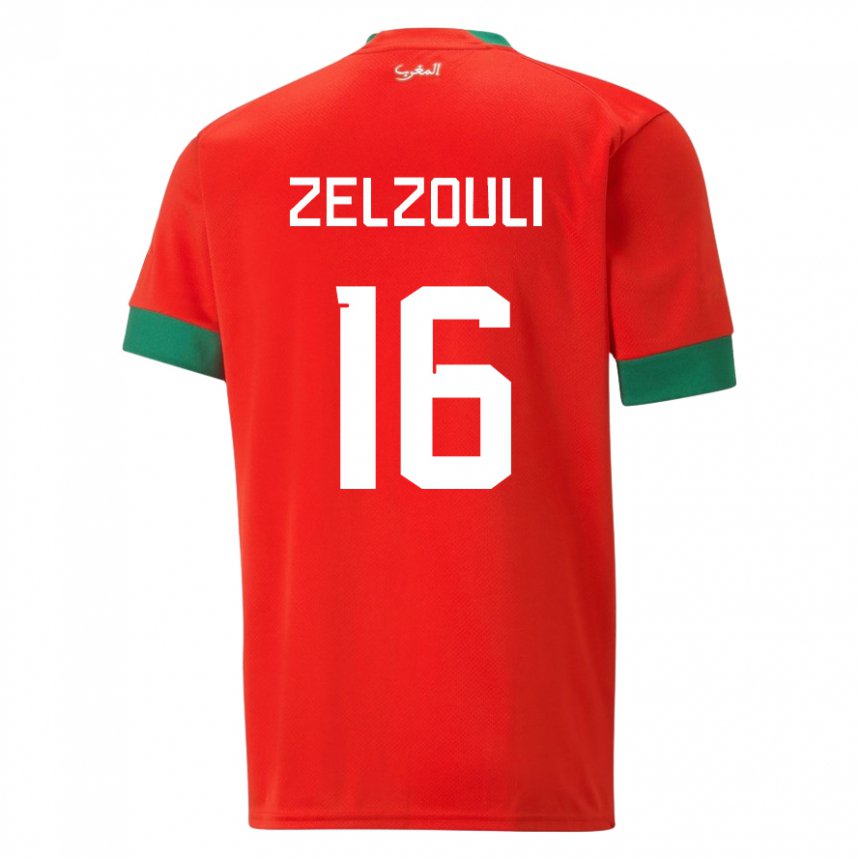 Homem Camisola Marroquina Abdessamad Zelzouli #16 Vermelho Principal 22-24 Camisa Brasil