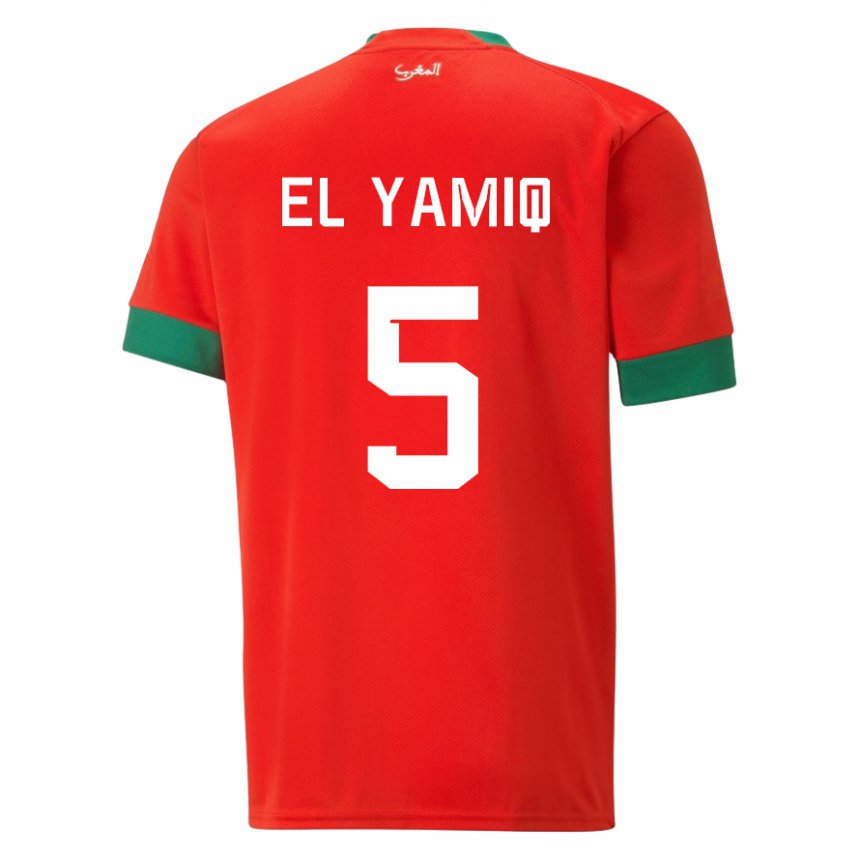 Homem Camisola Marroquina Jawad El Yamiq #5 Vermelho Principal 22-24 Camisa Brasil