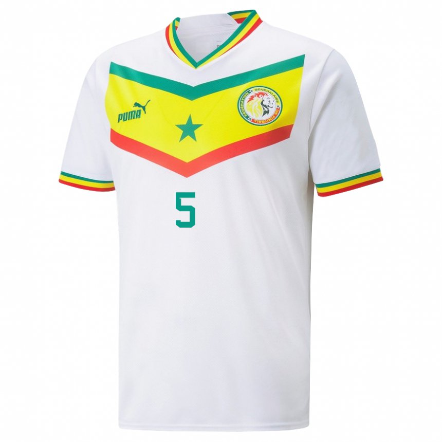 Homem Camisola Senegalesa Idrissa Gueye #5 Branco Principal 22-24 Camisa Brasil