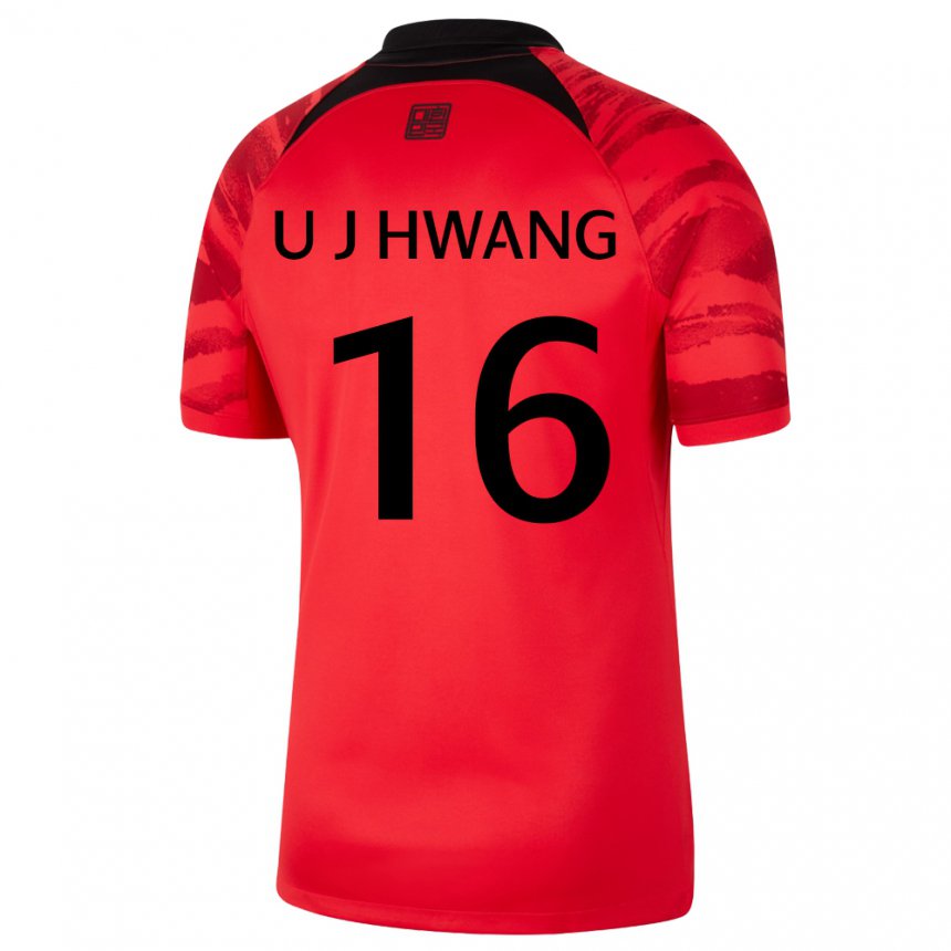 Homem Camisola Sul‑coreana Ui-jo Hwang #16 Vermelho Preto Principal 22-24 Camisa Brasil