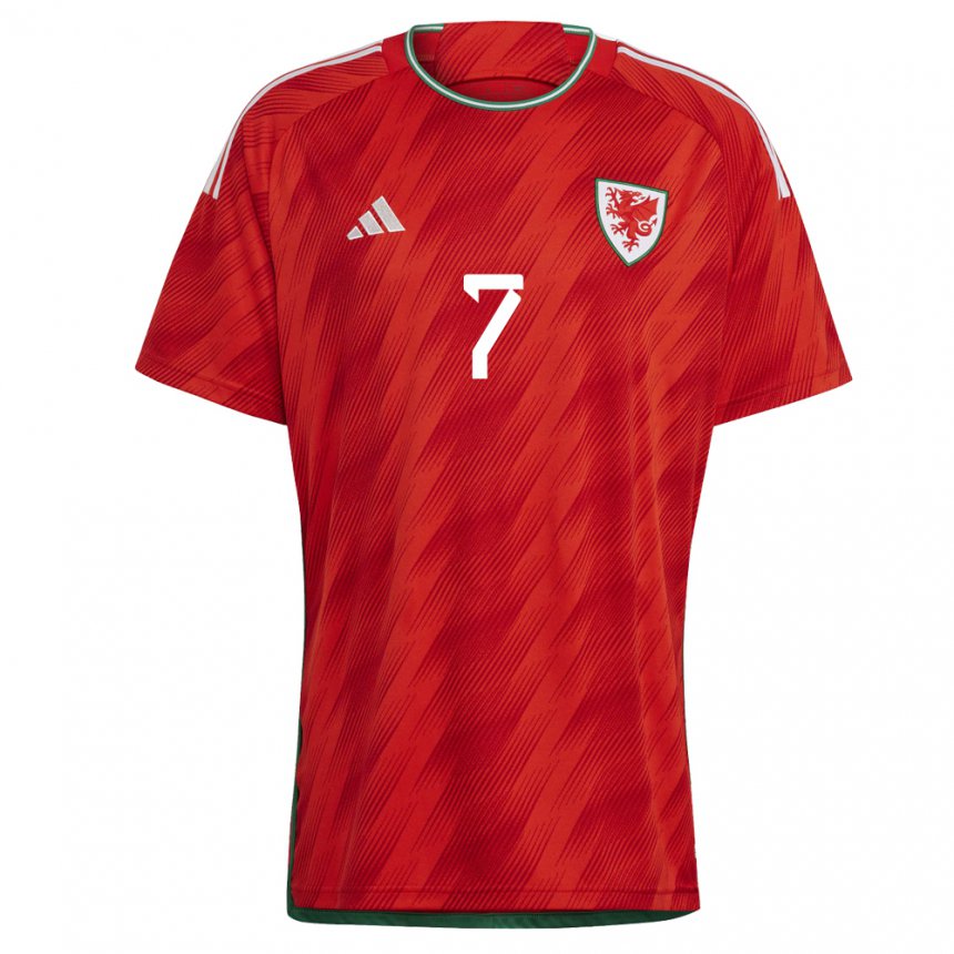 Homem Camisola Galesa Dylan Levitt #7 Vermelho Principal 22-24 Camisa Brasil