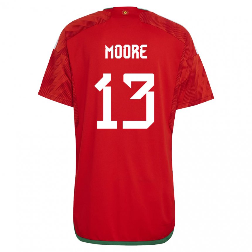 Homem Camisola Galesa Kieffer Moore #13 Vermelho Principal 22-24 Camisa Brasil