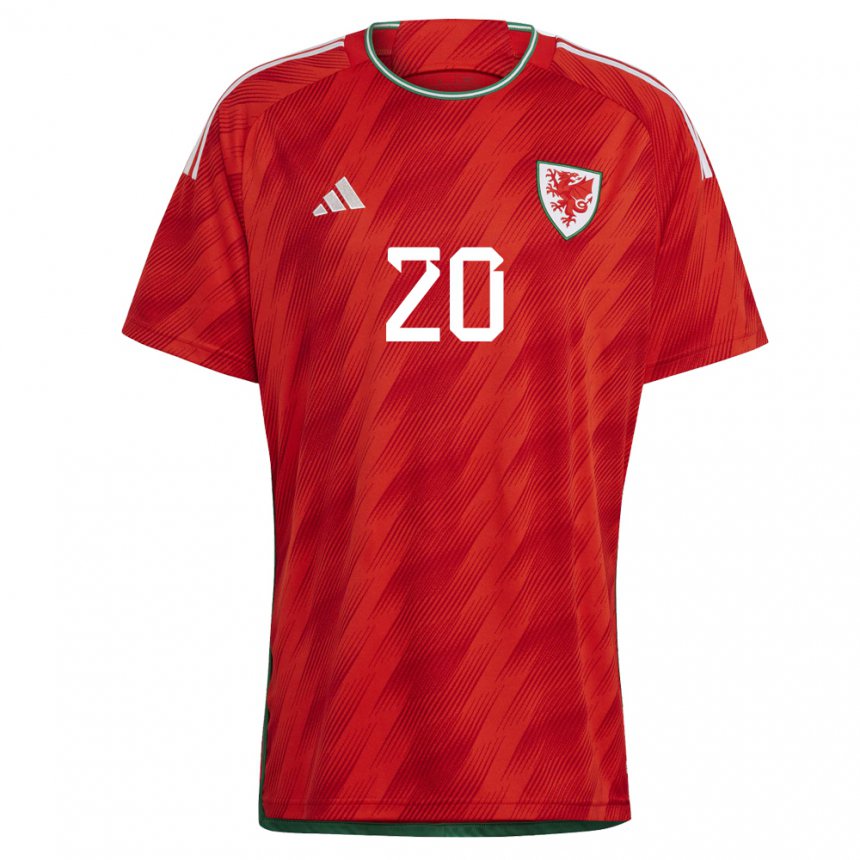Homem Camisola Galesa Daniel James #20 Vermelho Principal 22-24 Camisa Brasil