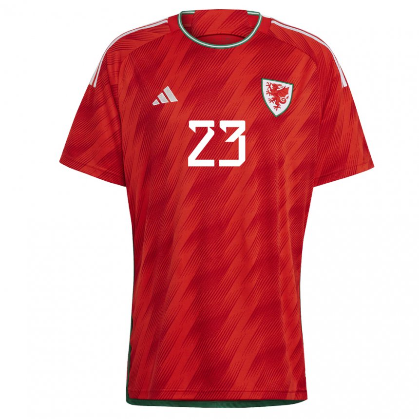 Homem Camisola Galesa Jordan James #23 Vermelho Principal 22-24 Camisa Brasil