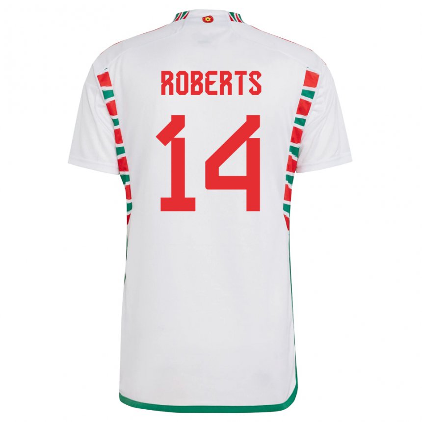 Homem Camisola Galesa Connor Roberts #14 Branco Alternativa 22-24 Camisa Brasil