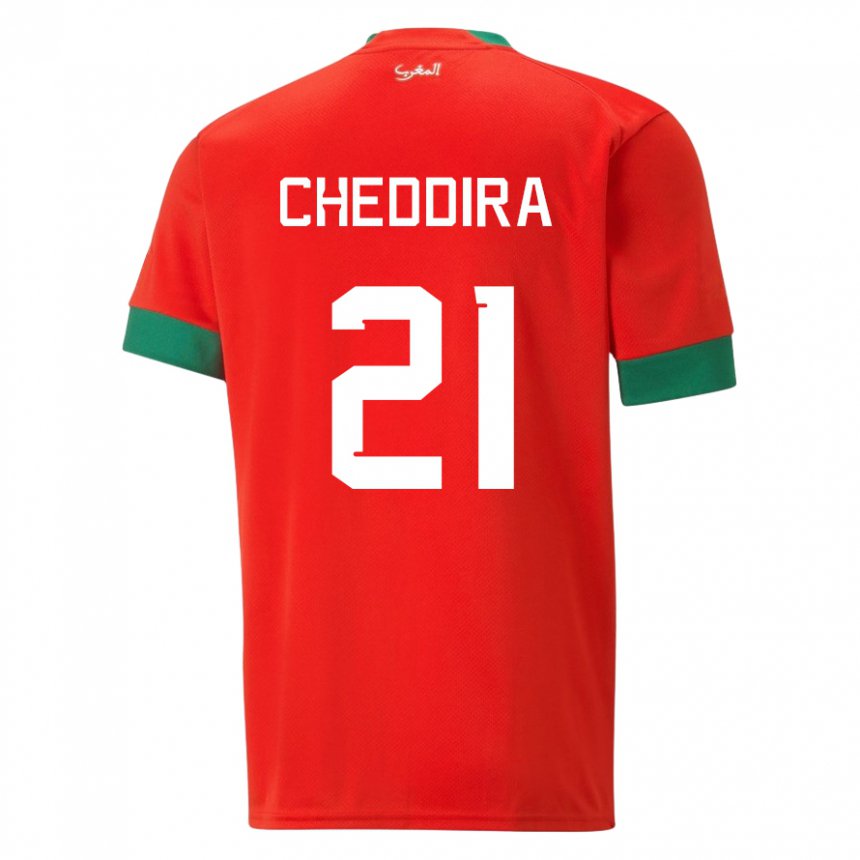 Mulher Camisola Marroquina Walid Cheddira #21 Vermelho Principal 22-24 Camisa Brasil