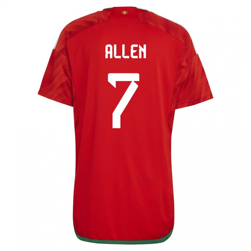 Mulher Camisola Galesa Joe Allen #7 Vermelho Principal 22-24 Camisa Brasil