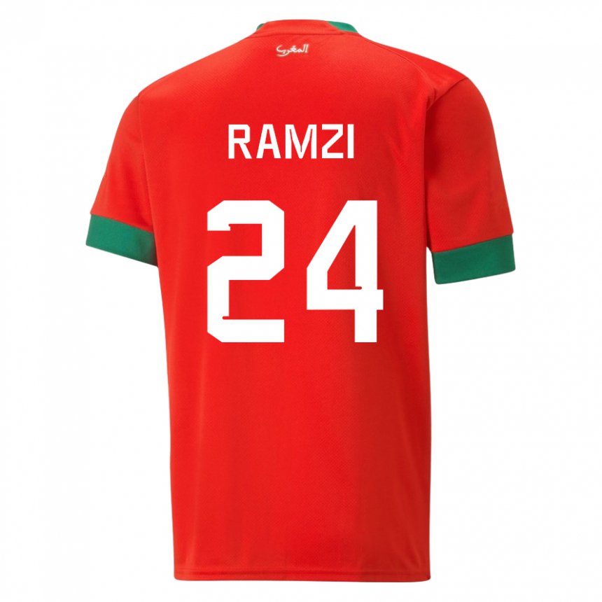 Criança Camisola Marroquina Achraf Ramzi #24 Vermelho Principal 22-24 Camisa Brasil