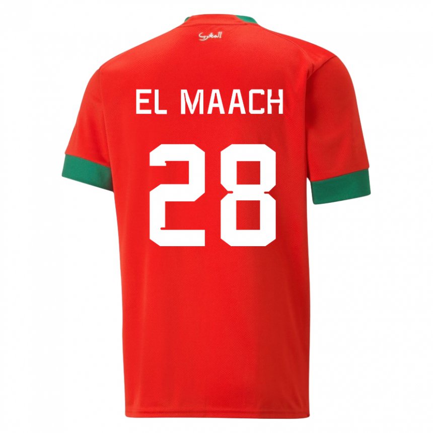 Criança Camisola Marroquina Fouad El Maach #28 Vermelho Principal 22-24 Camisa Brasil