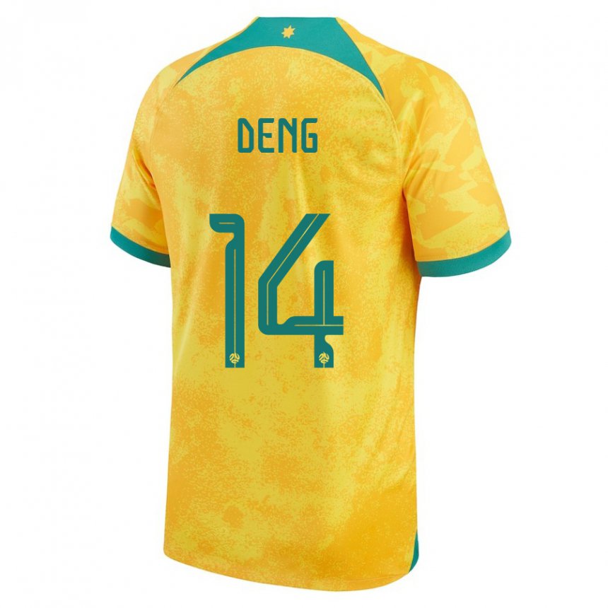 Criança Camisola Australiana Thomas Deng #14 Dourado Principal 22-24 Camisa Brasil