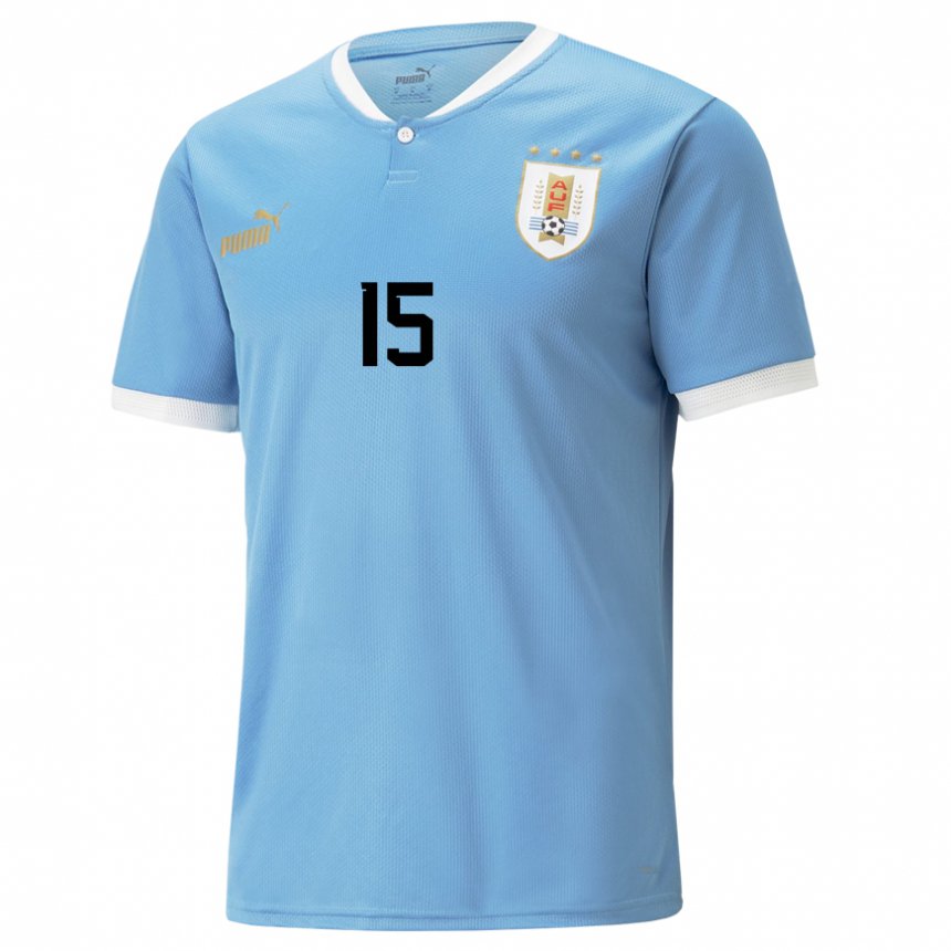 Criança Camisola Uruguaia Rocio Martinez #15 Azul Principal 22-24 Camisa Brasil