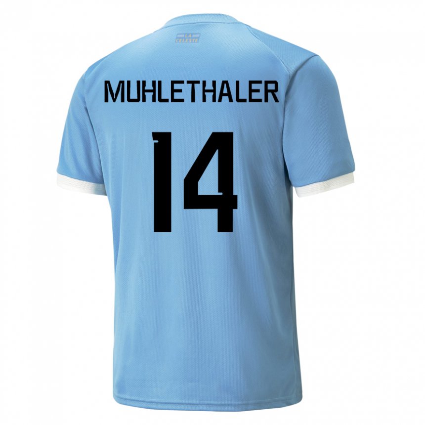 Criança Camisola Uruguaia Stiven Muhlethaler #14 Azul Principal 22-24 Camisa Brasil