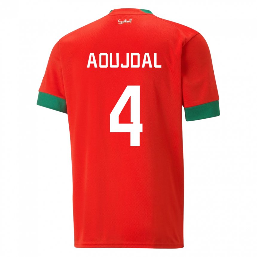 Criança Camisola Marroquina Youssef Aoujdal #4 Vermelho Principal 22-24 Camisa Brasil
