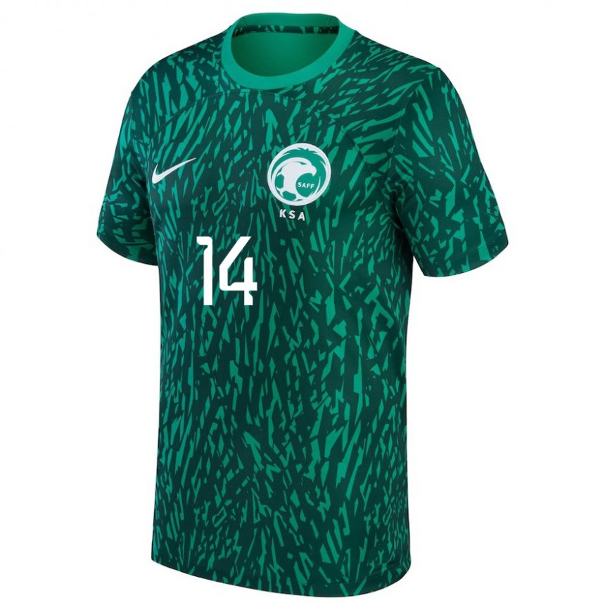 Criança Camisola Saudita Meshal Sibyani #14 Verde Escuro Alternativa 22-24 Camisa Brasil