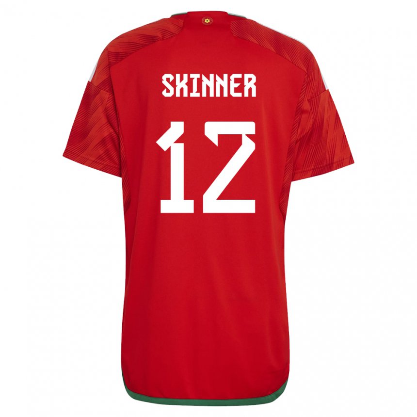 Homem Camisola Galesa Claire Skinner #12 Vermelho Principal 22-24 Camisa Brasil