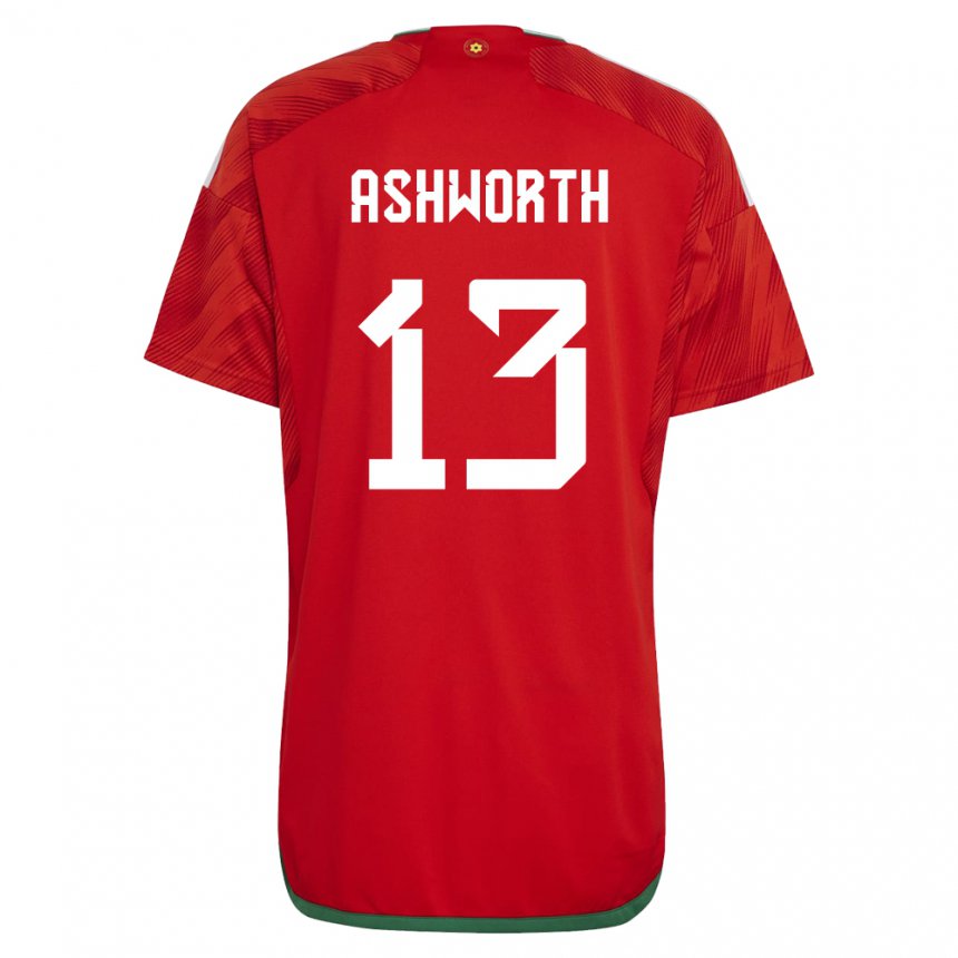 Homem Camisola Galesa Fin Ashworth #13 Vermelho Principal 22-24 Camisa Brasil