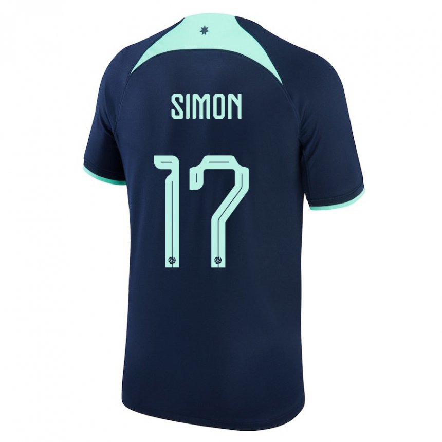 Homem Camisola Australiana Kyah Simon #17 Azul Escuro Alternativa 22-24 Camisa Brasil