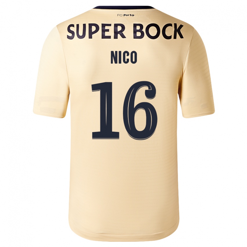 Criança Camisola Nico Gonzalez #16 Bege-Dourado Alternativa 2023/24 Camisa Brasil