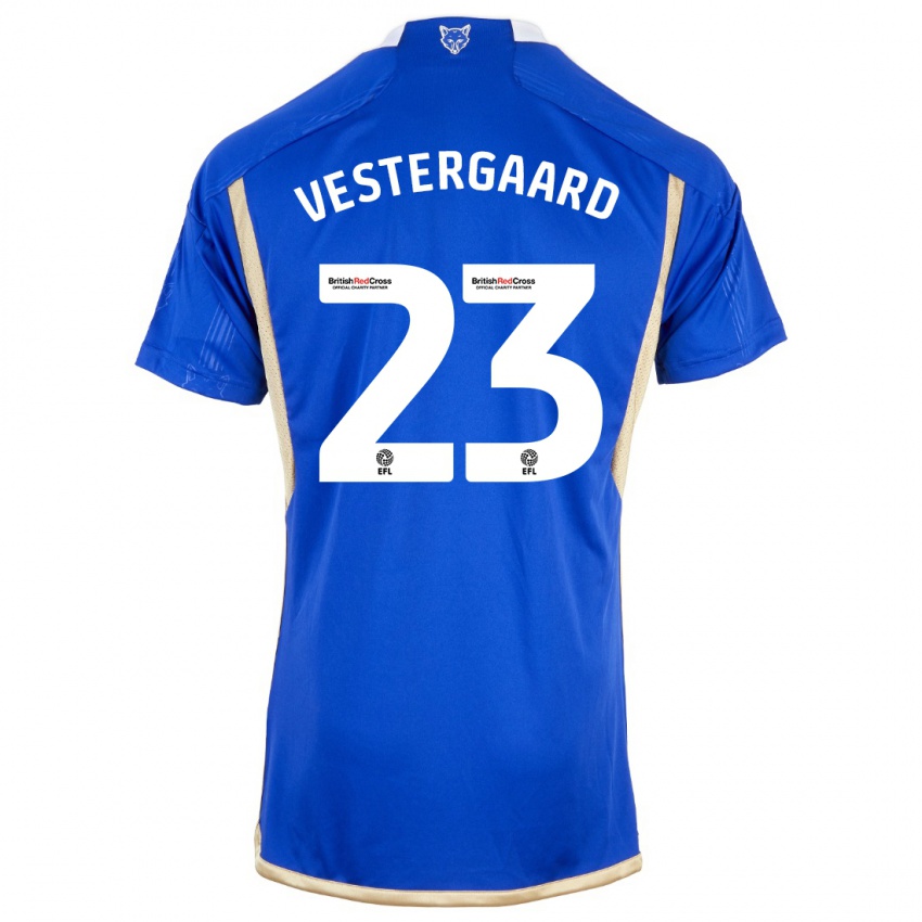 Homem Camisola Jannik Vestergaard #23 Azul Real Principal 2023/24 Camisa Brasil