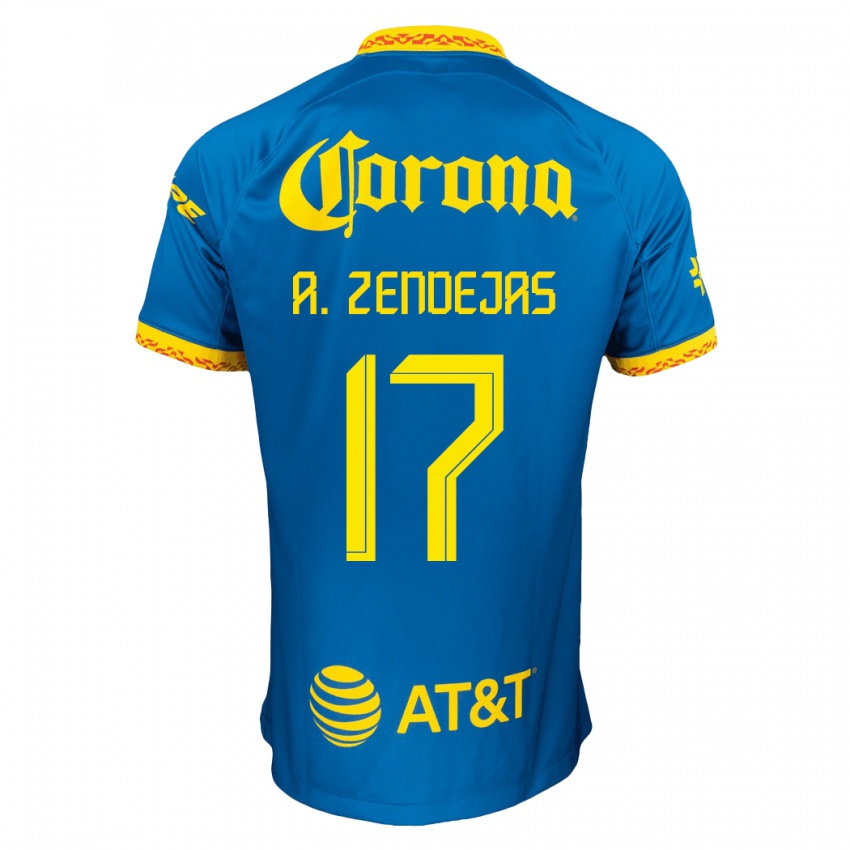 Homem Camisola Álex Zendejas #17 Azul Alternativa 2023/24 Camisa Brasil