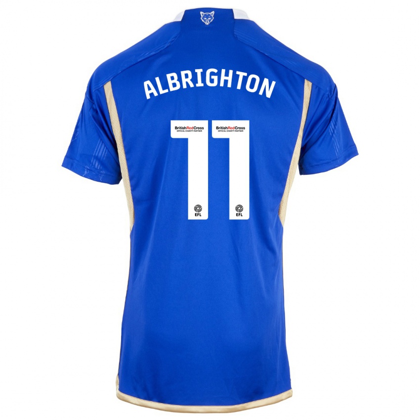 Mulher Camisola Marc Albrighton #11 Azul Real Principal 2023/24 Camisa Brasil