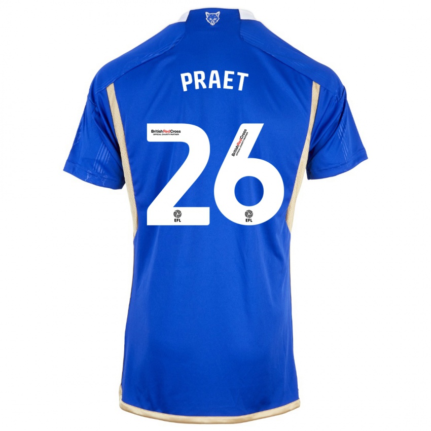 Mulher Camisola Dennis Praet #26 Azul Real Principal 2023/24 Camisa Brasil