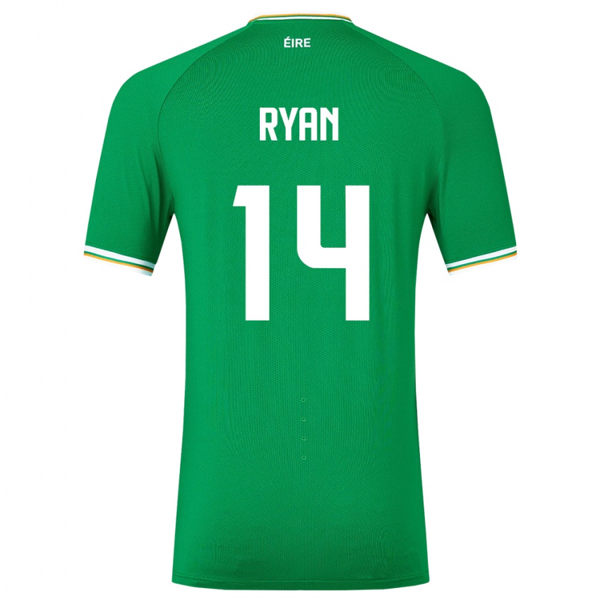 Criança Camisola Irlanda John Ryan #14 Verde Principal 24-26 Camisa Brasil