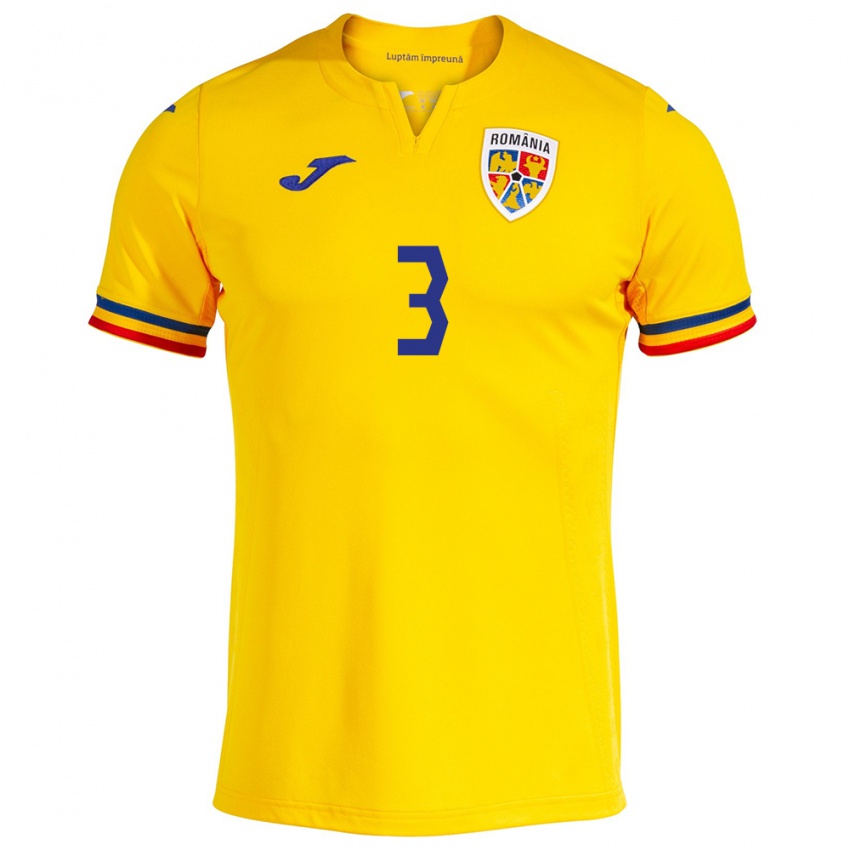 Criança Camisola Romênia Radu Drăgușin #3 Amarelo Principal 24-26 Camisa Brasil