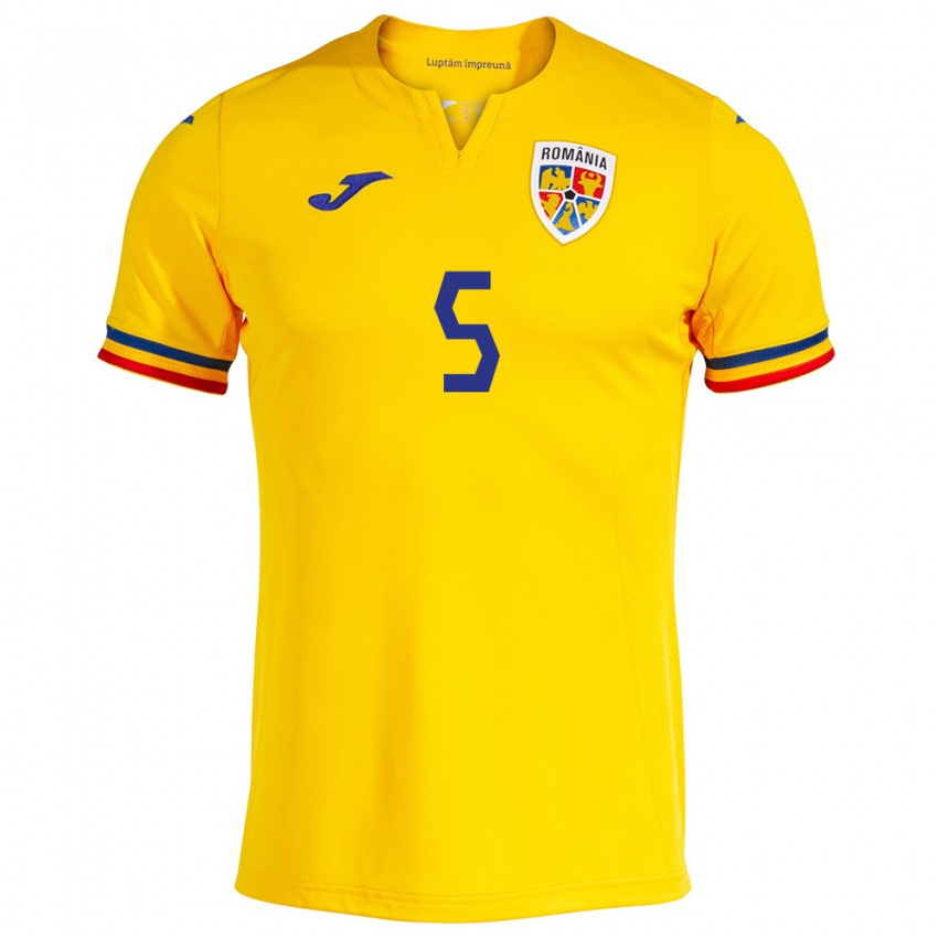 Criança Camisola Romênia Ümit Akdağ #5 Amarelo Principal 24-26 Camisa Brasil