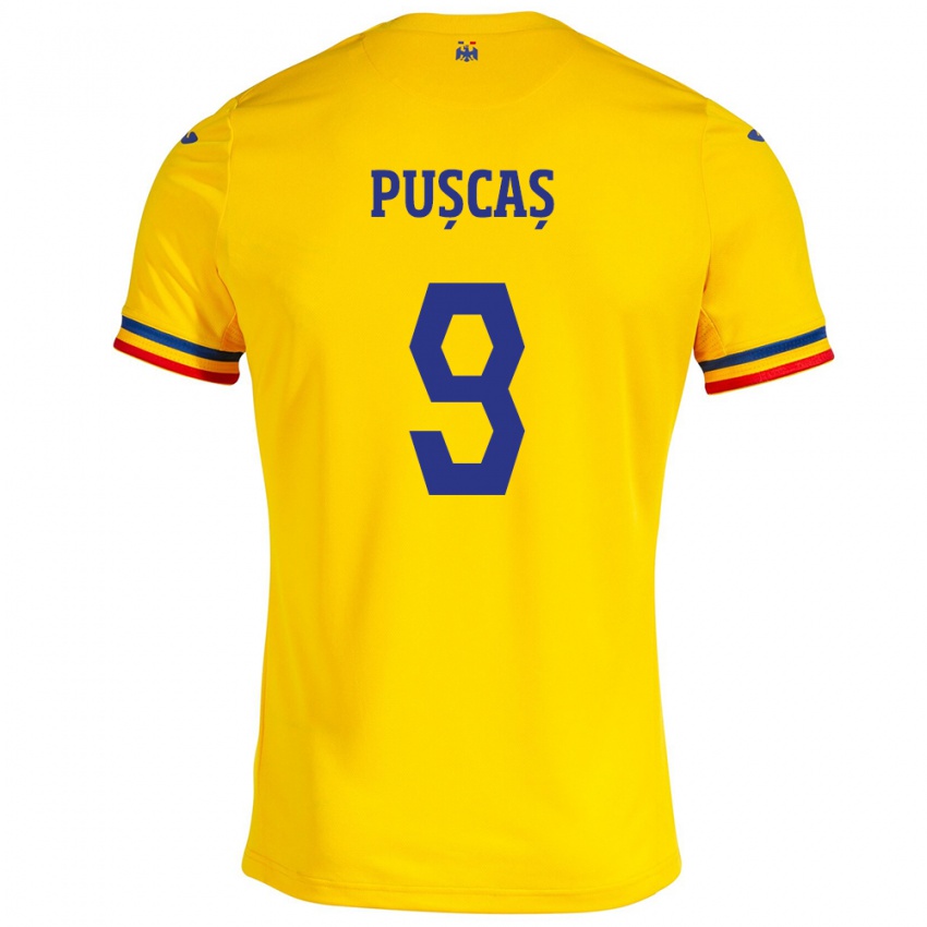 Criança Camisola Romênia George Pușcaș #9 Amarelo Principal 24-26 Camisa Brasil